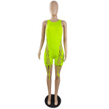 Back zipper closure sleeveless solid color hollow straps stretch jumpsuit z9105