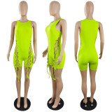 Back zipper closure sleeveless solid color hollow straps stretch jumpsuit z9105