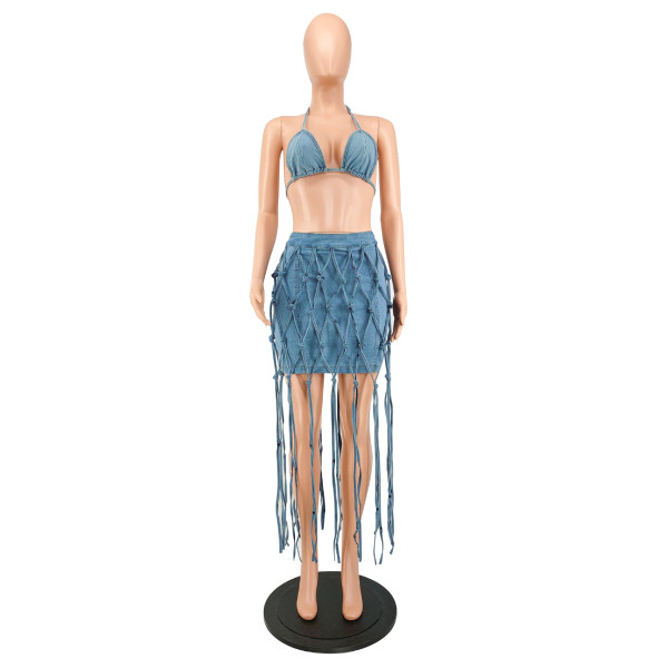Hand-woven rope denim suit MY715