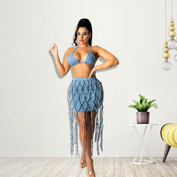 Hand-woven rope denim suit MY715