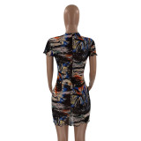 Printed mesh sexy dress MN1087