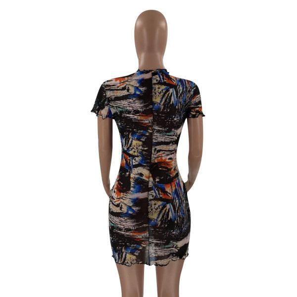 Printed mesh sexy dress MN1087