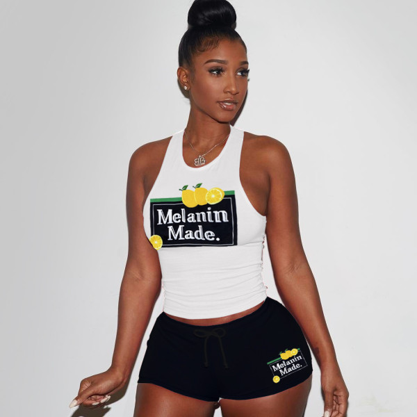 Street style printed tank top shorts sports suit two-piece suit H1650