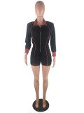 Sexy striped stitching slim fit zipper jumpsuit S646