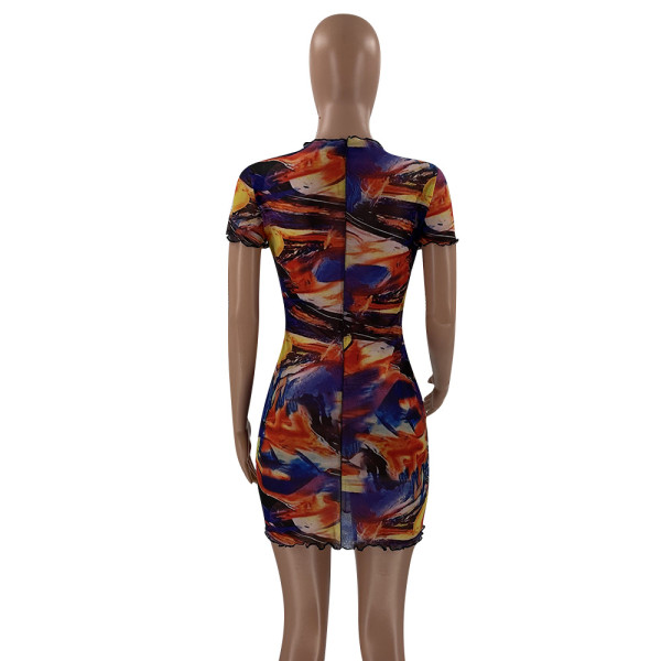 Printed mesh sexy dress MN1087