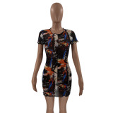 Printed mesh sexy dress MN1087