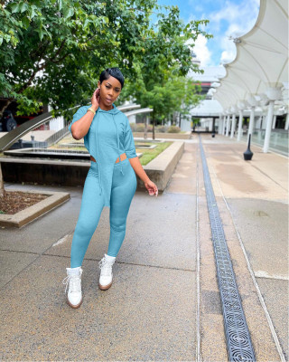 Casual solid color personalized blouse hooded trousers tight-fitting sexy two-piece suit MN88802