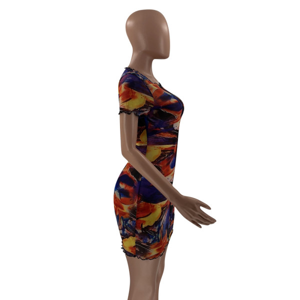 Printed mesh sexy dress MN1087