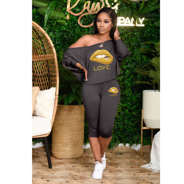 Sloping shoulder loose plus size women's fashion casual suit two-piece suit H1649