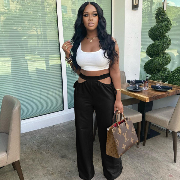 Fashion solid color sports and leisure wide-leg pants S6285