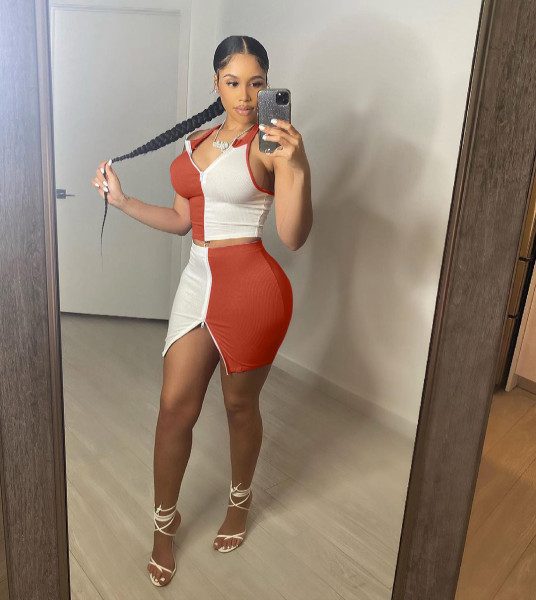 Fashion stitching zipper sexy two-piece skirt suit S6282