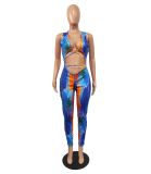 Fashion tie-dye wrap chest sexy jumpsuit women's clothing H1642