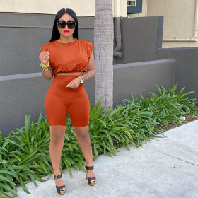 Two-piece set shoulder pad sleeveless fashion casual set Q5252