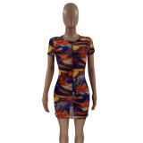 Printed mesh sexy dress MN1087