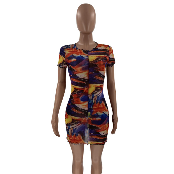 Printed mesh sexy dress MN1087