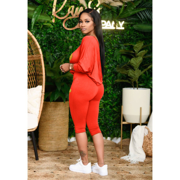 Sloping shoulder loose plus size women's fashion casual suit two-piece suit H1649