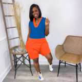 Stitching contrast color jumpsuit with pockets PQ8645