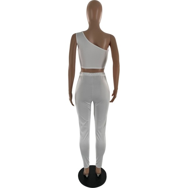 Solid color sleeveless one-shoulder hip lift two-piece European and American fashion YZL848
