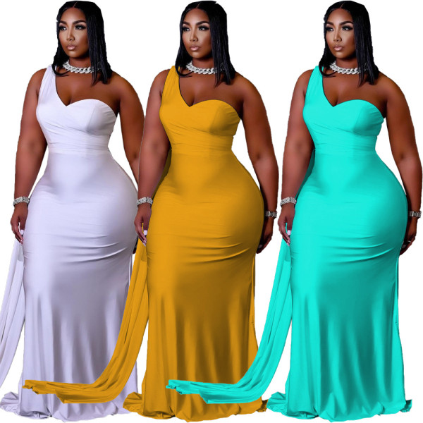 Solid color irregular one-shoulder dress PQ8655