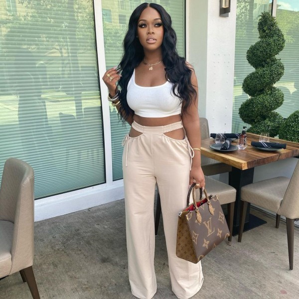 Fashion solid color sports and leisure wide-leg pants S6285