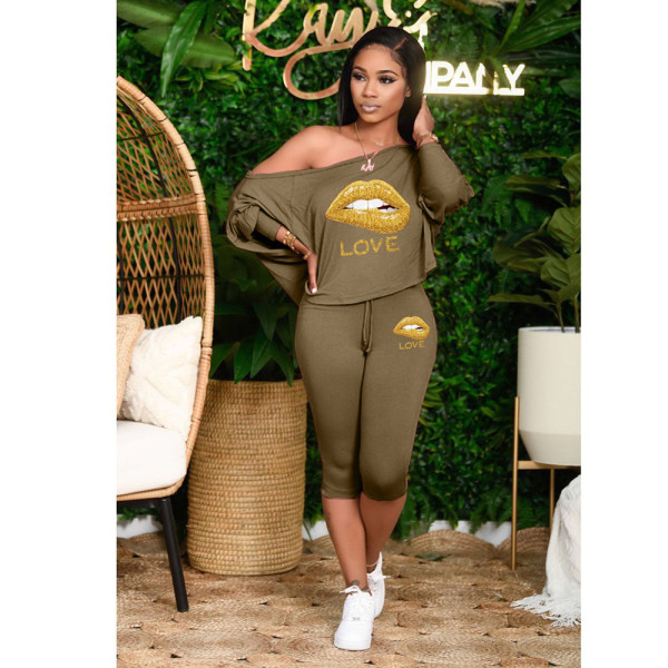 Sloping shoulder loose plus size women's fashion casual suit two-piece suit H1649