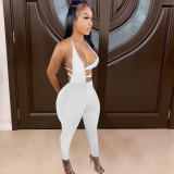 Sexy tight-fitting solid color tie jumpsuit MN88806