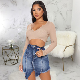 Fashion stitching split commuter solid color hip skirt HSF2415