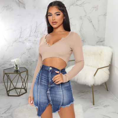Fashion stitching split commuter solid color hip skirt HSF2415
