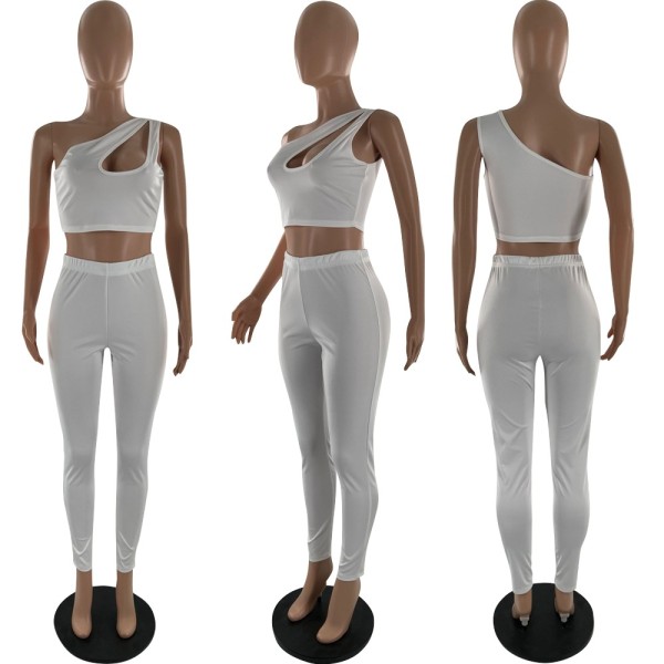 Solid color sleeveless one-shoulder hip lift two-piece European and American fashion YZL848