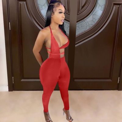 Sexy tight-fitting solid color tie jumpsuit MN88806
