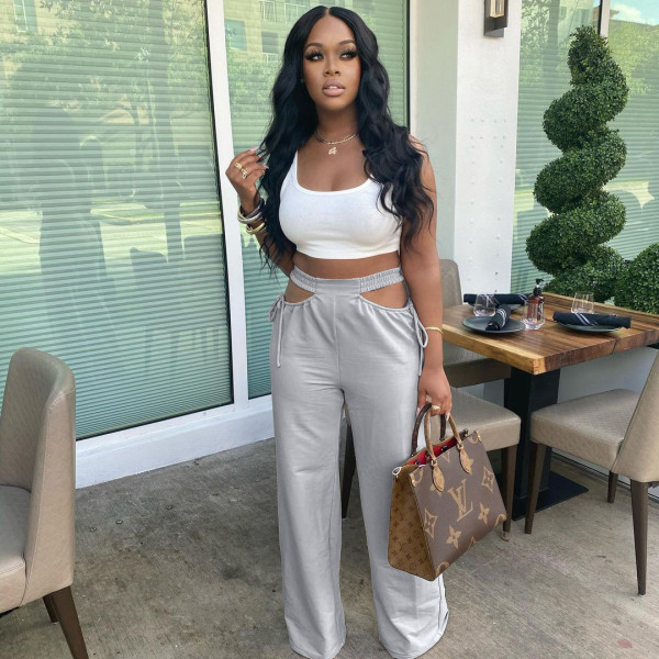 Fashion solid color sports and leisure wide-leg pants S6285
