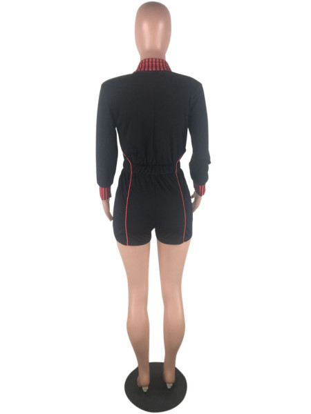 Sexy striped stitching slim fit zipper jumpsuit S646