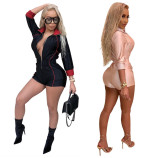 Sexy striped stitching slim fit zipper jumpsuit S646