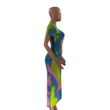 Tie-dye irregular sexy dress MN1093