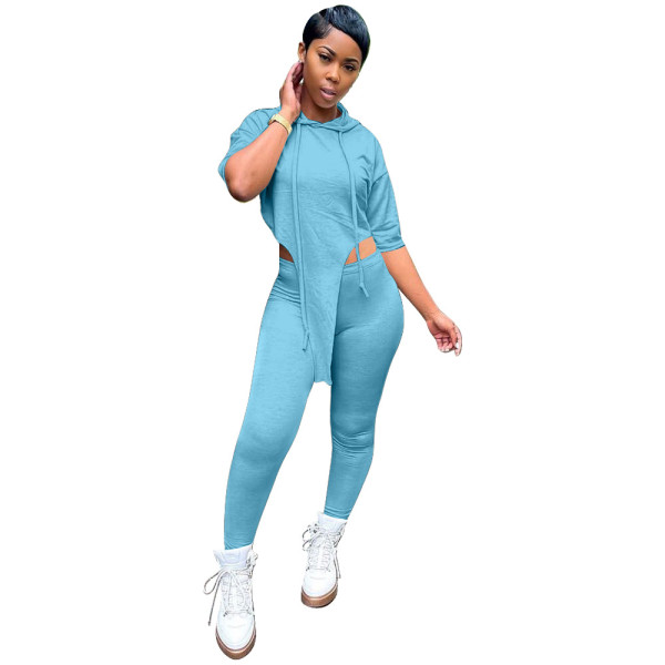Casual solid color personalized blouse hooded trousers tight-fitting sexy two-piece suit MN88802