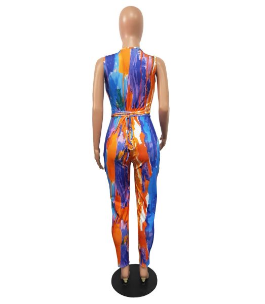 Fashion tie-dye wrap chest sexy jumpsuit women's clothing H1642