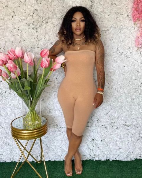 Solid color skinny sexy breast wrap jumpsuit MN88809