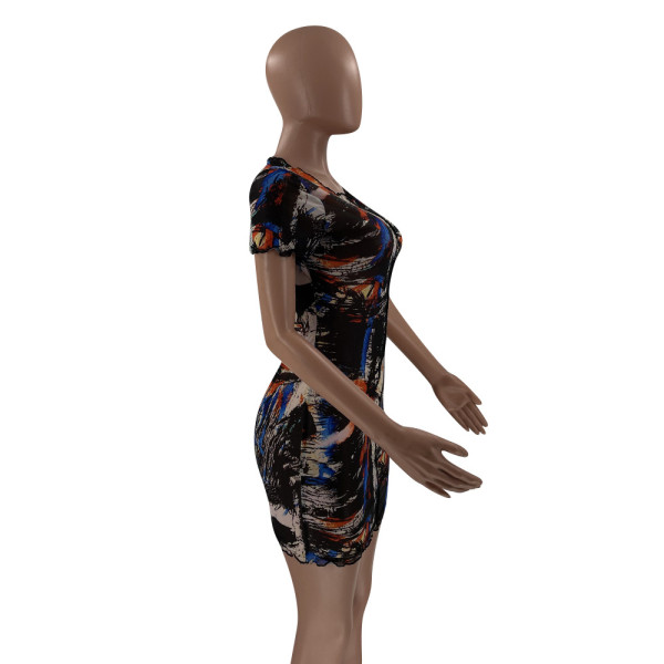 Printed mesh sexy dress MN1087