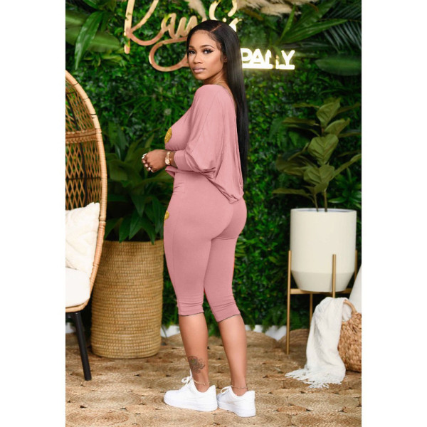 Sloping shoulder loose plus size women's fashion casual suit two-piece suit H1649