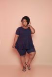 Large size women's small pleated solid color casual sports suit S6286