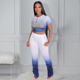 Two-piece pleated pants with gradient bronzing letters MN88807