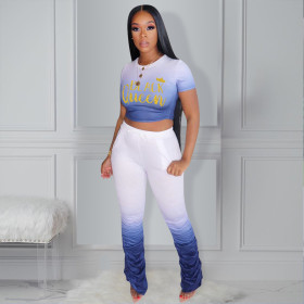 Two-piece pleated pants with gradient bronzing letters MN88807
