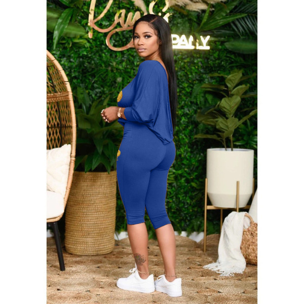 Sloping shoulder loose plus size women's fashion casual suit two-piece suit H1649