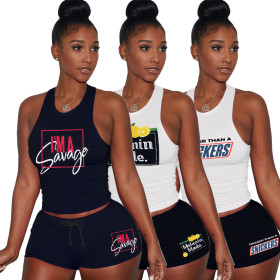 Street style printed tank top shorts sports suit two-piece suit H1650