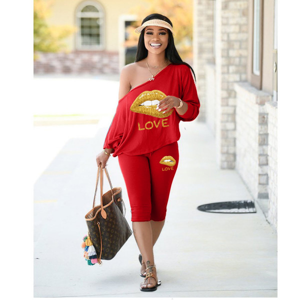 Sloping shoulder loose plus size women's fashion casual suit two-piece suit H1649