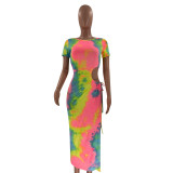 Tie-dye irregular sexy dress MN1093