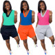 Stitching contrast color jumpsuit with pockets PQ8645