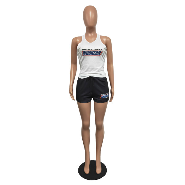 Street style printed tank top shorts sports suit two-piece suit H1650