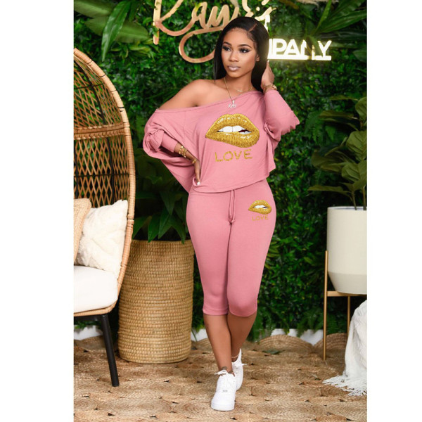 Sloping shoulder loose plus size women's fashion casual suit two-piece suit H1649