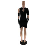 Solid color irregular tight sexy dress MN1095